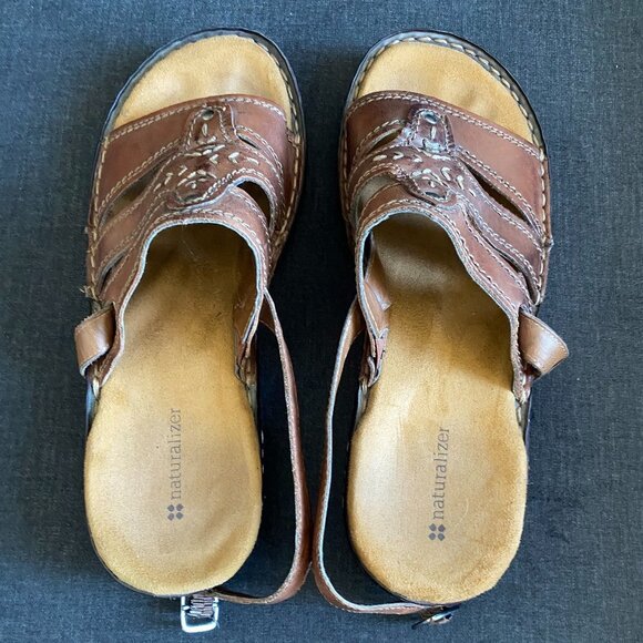 NATURALIZER WOMEN'S SUMMER COMFORTABLE LEATHER SANDALS BROWN SIZE 9-9.5 - Picture 7 of 8